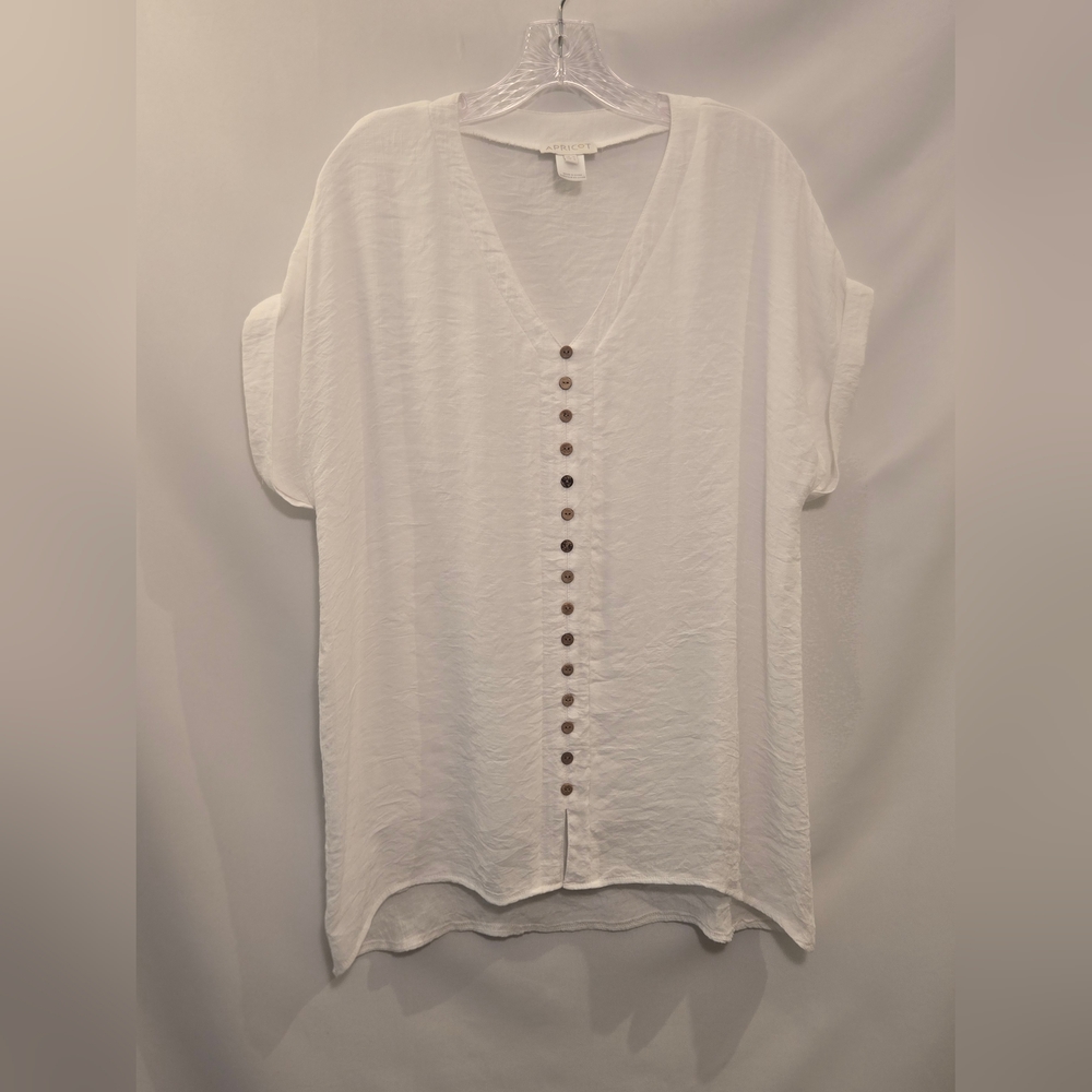 Apricot Women’s (Size 8 White) Textured, Chic Casual V-Neck Button Blouse Top